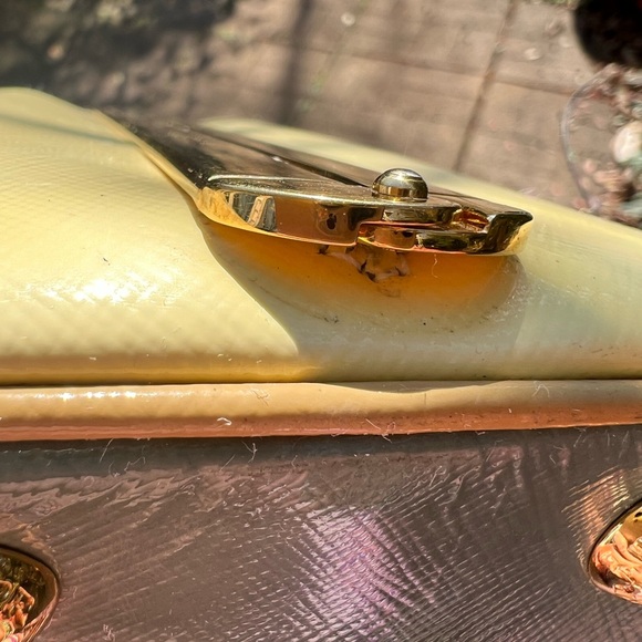 Prada Lago Blue Saffiano Vernice Top Handle Lux Leather Pyramid Frame Bag - Picture 10 of 15